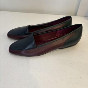Sandra Miller Shoes Womens Size 9.5 Burgundy Green‎ Hobby Leather Loafer Flats